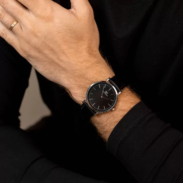 Murray Black Hill Men's Watch, Black Leather Strap, 40mm