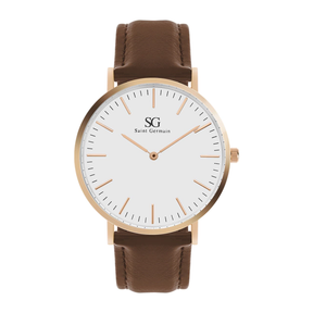 Minimalist Brown Watch with Bronx Rose Gold Leather Strap 40mm