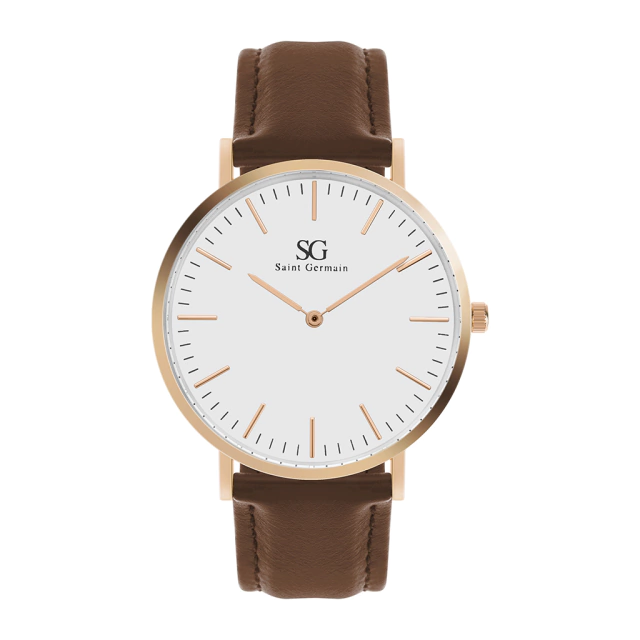 Minimalist Brown Watch with Bronx Rose Gold Leather Strap 40mm