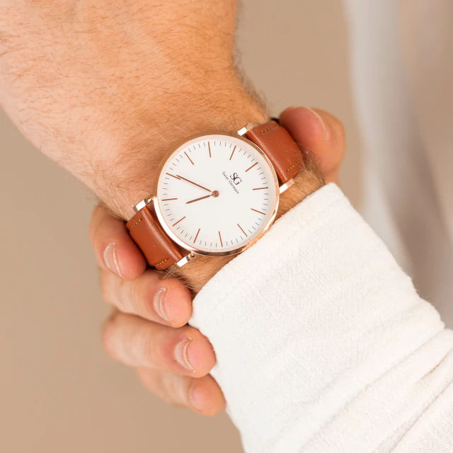 Minimalist Brown Watch with Bronx Rose Gold Leather Strap 40mm