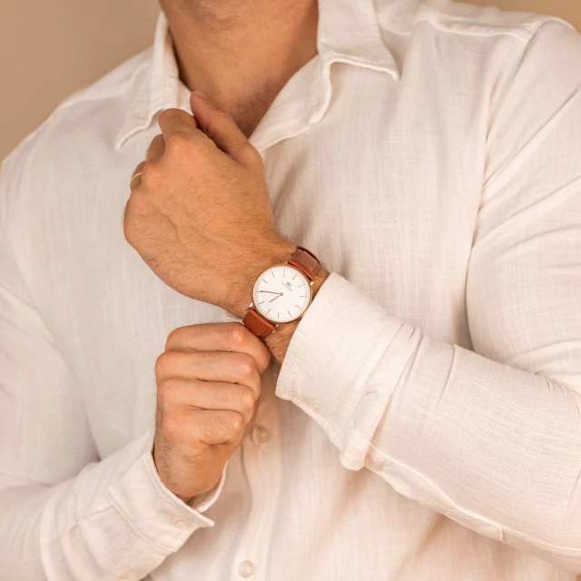 Minimalist Brown Watch with Bronx Rose Gold Leather Strap 40mm