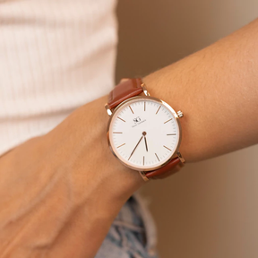 Minimalist Brown Watch with Bronx Rose Gold Leather Strap 40mm