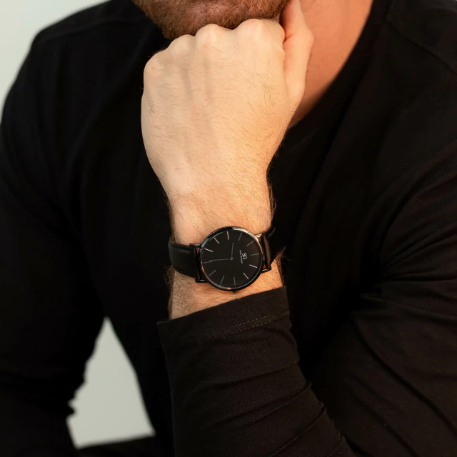 Murray Full Black Minimalist Watch with Leather Strap 40mm