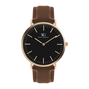 Minimalist Brown Watch with Bronx Black Rose Gold Leather Strap 40mm