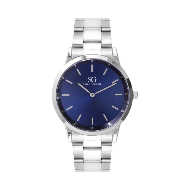Men's Watch Silver Bracelet Blue Background Belmont Blue Silver 40mm