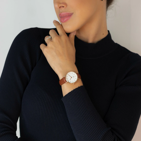 Women's Brown Watch with Bronx Rose Gold Leather Strap, 32mm 92 Reviews | 3 Questions