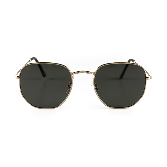 Classic Hexagonal Harbor Green Gold Sunglasses