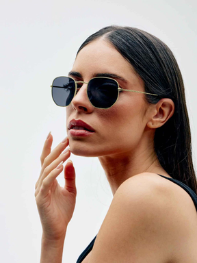 Classic Hexagonal Harbor Green Gold Sunglasses