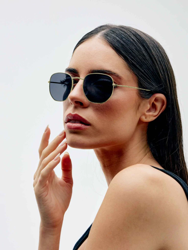 Classic Hexagonal Harbor Green Gold Sunglasses