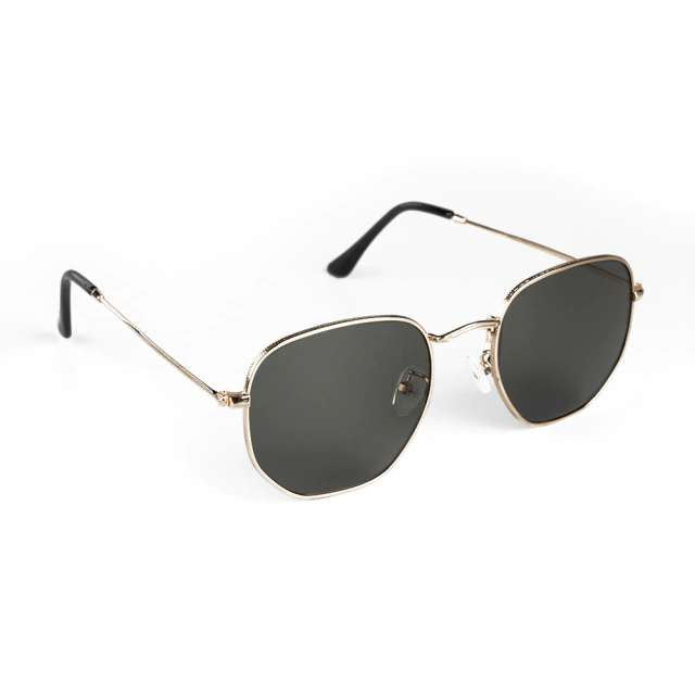 Classic Hexagonal Harbor Green Gold Sunglasses