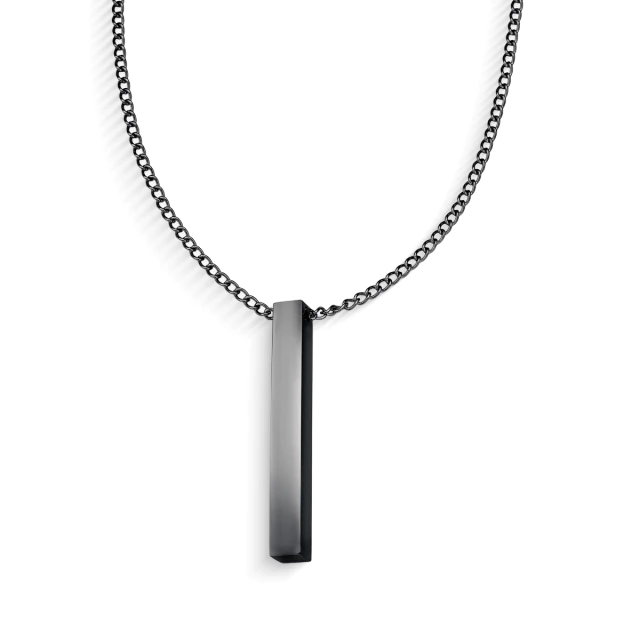 Men's Black Necklace with Bar Pendant