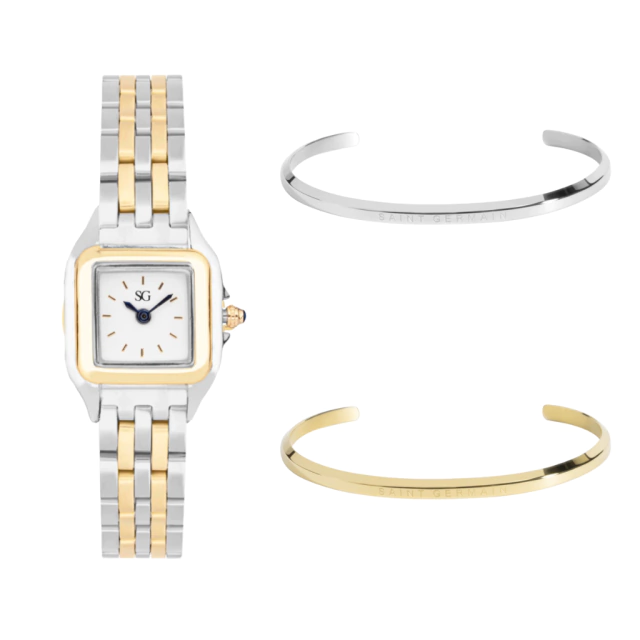 Boxy Bicolor Gold KIT + Gold Bracelet + Silver Bracelet + Gift Box
