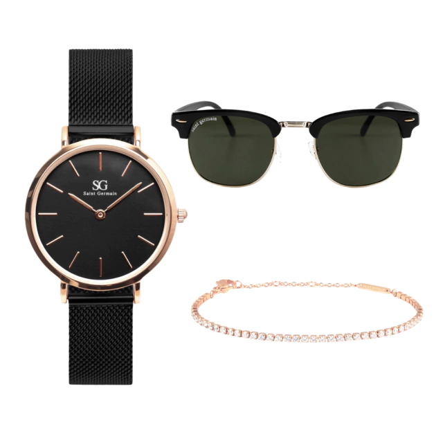 Houston Rosé 32mm Kit + Riviera Rosé Bracelet + Soho Green Black Sunglasses + Gift Box